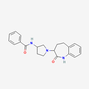 molecular formula C21H23N3O2 B6699260 N-[1-(2-oxo-1,3,4,5-tetrahydro-1-benzazepin-3-yl)pyrrolidin-3-yl]benzamide 