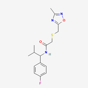 molecular formula C16H20FN3O2S B6700145 N-[1-(4-fluorophenyl)-2-methylpropyl]-2-[(3-methyl-1,2,4-oxadiazol-5-yl)methylsulfanyl]acetamide 