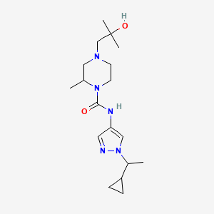 molecular formula C18H31N5O2 B6701794 N-[1-(1-cyclopropylethyl)pyrazol-4-yl]-4-(2-hydroxy-2-methylpropyl)-2-methylpiperazine-1-carboxamide 