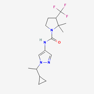 molecular formula C16H23F3N4O B6702012 N-[1-(1-cyclopropylethyl)pyrazol-4-yl]-2,2-dimethyl-3-(trifluoromethyl)pyrrolidine-1-carboxamide 