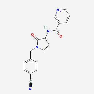 molecular formula C18H16N4O2 B6702309 N-[1-[(4-cyanophenyl)methyl]-2-oxopyrrolidin-3-yl]pyridine-3-carboxamide 