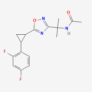 molecular formula C16H17F2N3O2 B6702827 N-[2-[5-[2-(2,4-difluorophenyl)cyclopropyl]-1,2,4-oxadiazol-3-yl]propan-2-yl]acetamide 