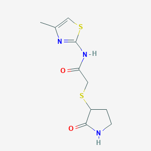 molecular formula C10H13N3O2S2 B6703420 N-(4-methyl-1,3-thiazol-2-yl)-2-(2-oxopyrrolidin-3-yl)sulfanylacetamide 