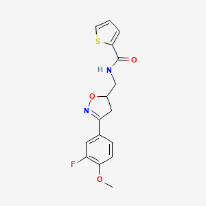 molecular formula C16H15FN2O3S B6703776 N-[[3-(3-fluoro-4-methoxyphenyl)-4,5-dihydro-1,2-oxazol-5-yl]methyl]thiophene-2-carboxamide 