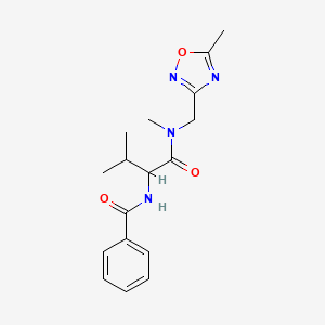 molecular formula C17H22N4O3 B6703808 N-[3-methyl-1-[methyl-[(5-methyl-1,2,4-oxadiazol-3-yl)methyl]amino]-1-oxobutan-2-yl]benzamide 
