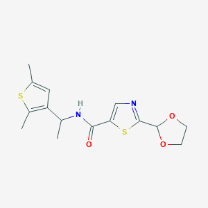 molecular formula C15H18N2O3S2 B6703918 N-[1-(2,5-dimethylthiophen-3-yl)ethyl]-2-(1,3-dioxolan-2-yl)-1,3-thiazole-5-carboxamide 