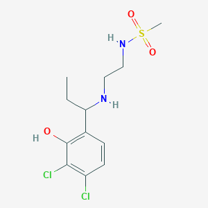 molecular formula C12H18Cl2N2O3S B6705083 N-[2-[1-(3,4-dichloro-2-hydroxyphenyl)propylamino]ethyl]methanesulfonamide 