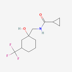 molecular formula C12H18F3NO2 B6705240 N-[[1-hydroxy-3-(trifluoromethyl)cyclohexyl]methyl]cyclopropanecarboxamide 