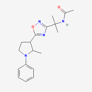 molecular formula C18H24N4O2 B6705713 N-[2-[5-(2-methyl-1-phenylpyrrolidin-3-yl)-1,2,4-oxadiazol-3-yl]propan-2-yl]acetamide 