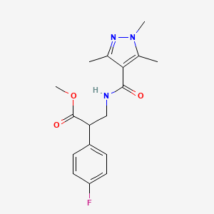 molecular formula C17H20FN3O3 B6706236 Methyl 2-(4-fluorophenyl)-3-[(1,3,5-trimethylpyrazole-4-carbonyl)amino]propanoate 