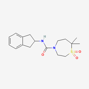 molecular formula C17H24N2O3S B6706536 N-(2,3-dihydro-1H-inden-2-yl)-7,7-dimethyl-1,1-dioxo-1,4-thiazepane-4-carboxamide 