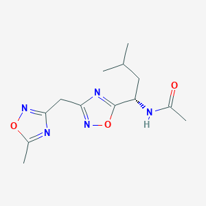 molecular formula C13H19N5O3 B6706595 N-[(1S)-3-methyl-1-[3-[(5-methyl-1,2,4-oxadiazol-3-yl)methyl]-1,2,4-oxadiazol-5-yl]butyl]acetamide 