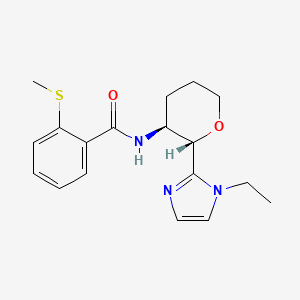 molecular formula C18H23N3O2S B6707231 N-[(2S,3S)-2-(1-ethylimidazol-2-yl)oxan-3-yl]-2-methylsulfanylbenzamide 