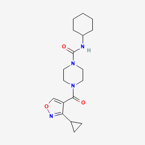 molecular formula C18H26N4O3 B6707241 N-cyclohexyl-4-(3-cyclopropyl-1,2-oxazole-4-carbonyl)piperazine-1-carboxamide 