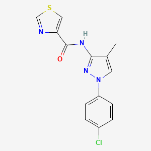 molecular formula C14H11ClN4OS B6707652 N-[1-(4-chlorophenyl)-4-methylpyrazol-3-yl]-1,3-thiazole-4-carboxamide 