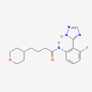 molecular formula C17H21FN4O2 B6707681 N-[3-fluoro-2-(1H-1,2,4-triazol-5-yl)phenyl]-4-(oxan-4-yl)butanamide 