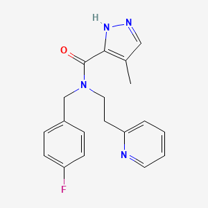 molecular formula C19H19FN4O B6708094 N-[(4-fluorophenyl)methyl]-4-methyl-N-(2-pyridin-2-ylethyl)-1H-pyrazole-5-carboxamide 