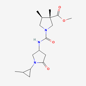 molecular formula C17H27N3O4 B6708372 methyl (3S,4S)-3,4-dimethyl-1-[[1-(2-methylcyclopropyl)-5-oxopyrrolidin-3-yl]carbamoyl]pyrrolidine-3-carboxylate 