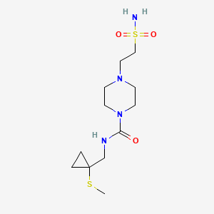 molecular formula C12H24N4O3S2 B6708513 N-[(1-methylsulfanylcyclopropyl)methyl]-4-(2-sulfamoylethyl)piperazine-1-carboxamide 
