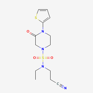 molecular formula C13H18N4O3S2 B6708553 N-(2-cyanoethyl)-N-ethyl-3-oxo-4-thiophen-2-ylpiperazine-1-sulfonamide 