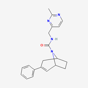 molecular formula C20H22N4O B6708759 N-[(2-methylpyrimidin-4-yl)methyl]-3-phenyl-8-azabicyclo[3.2.1]oct-2-ene-8-carboxamide 