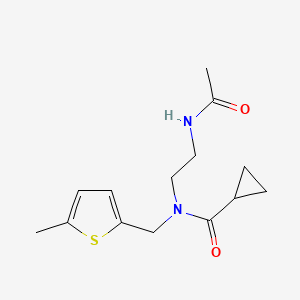molecular formula C14H20N2O2S B6709036 N-(2-acetamidoethyl)-N-[(5-methylthiophen-2-yl)methyl]cyclopropanecarboxamide 