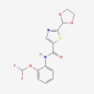molecular formula C14H12F2N2O4S B6709532 N-[2-(difluoromethoxy)phenyl]-2-(1,3-dioxolan-2-yl)-1,3-thiazole-5-carboxamide 