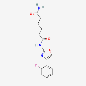 molecular formula C15H16FN3O3 B6709549 N'-[4-(2-fluorophenyl)-1,3-oxazol-2-yl]hexanediamide 