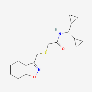 molecular formula C17H24N2O2S B6709662 N-(dicyclopropylmethyl)-2-(4,5,6,7-tetrahydro-1,2-benzoxazol-3-ylmethylsulfanyl)acetamide 
