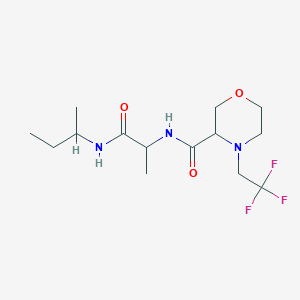 molecular formula C14H24F3N3O3 B6709689 N-[1-(butan-2-ylamino)-1-oxopropan-2-yl]-4-(2,2,2-trifluoroethyl)morpholine-3-carboxamide 