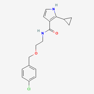 molecular formula C17H19ClN2O2 B6709913 N-[2-[(4-chlorophenyl)methoxy]ethyl]-2-cyclopropyl-1H-pyrrole-3-carboxamide 