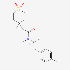 molecular formula C19H27NO3S B6711449 N-methyl-N-[1-(4-methylphenyl)propan-2-yl]-6,6-dioxo-6lambda6-thiaspiro[2.5]octane-2-carboxamide 