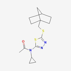 molecular formula C15H21N3OS2 B6712570 N-[5-(1-bicyclo[2.2.1]heptanylmethylsulfanyl)-1,3,4-thiadiazol-2-yl]-N-cyclopropylacetamide 