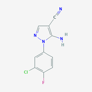 molecular formula C10H6ClFN4 B067130 5-Amino-1-(3-chloro-4-fluorophenyl)-1H-pyrazole-4-carbonitrile CAS No. 175135-53-2