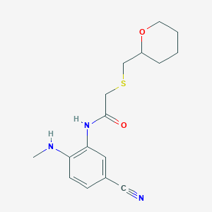 molecular formula C16H21N3O2S B6713283 N-[5-cyano-2-(methylamino)phenyl]-2-(oxan-2-ylmethylsulfanyl)acetamide 