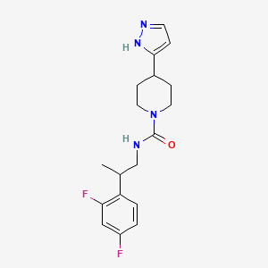 molecular formula C18H22F2N4O B6713610 N-[2-(2,4-difluorophenyl)propyl]-4-(1H-pyrazol-5-yl)piperidine-1-carboxamide 