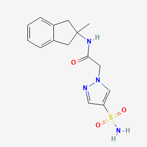 molecular formula C15H18N4O3S B6713980 N-(2-methyl-1,3-dihydroinden-2-yl)-2-(4-sulfamoylpyrazol-1-yl)acetamide 