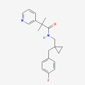 molecular formula C20H23FN2O B6714258 N-[[1-[(4-fluorophenyl)methyl]cyclopropyl]methyl]-2-methyl-2-pyridin-3-ylpropanamide 
