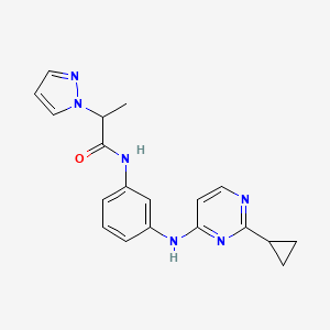 molecular formula C19H20N6O B6714296 N-[3-[(2-cyclopropylpyrimidin-4-yl)amino]phenyl]-2-pyrazol-1-ylpropanamide 