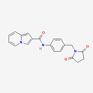 molecular formula C20H17N3O3 B6714619 N-[4-[(2,5-dioxopyrrolidin-1-yl)methyl]phenyl]indolizine-2-carboxamide 