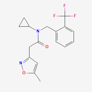 molecular formula C17H17F3N2O2 B6714626 N-cyclopropyl-2-(5-methyl-1,2-oxazol-3-yl)-N-[[2-(trifluoromethyl)phenyl]methyl]acetamide 