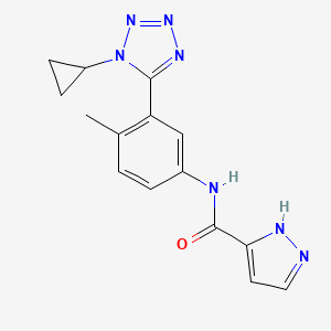 molecular formula C15H15N7O B6714967 N-[3-(1-cyclopropyltetrazol-5-yl)-4-methylphenyl]-1H-pyrazole-5-carboxamide 