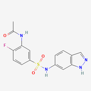 molecular formula C15H13FN4O3S B6715178 N-[2-fluoro-5-(1H-indazol-6-ylsulfamoyl)phenyl]acetamide 
