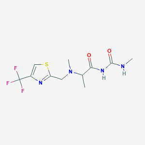 molecular formula C11H15F3N4O2S B6716722 N-(methylcarbamoyl)-2-[methyl-[[4-(trifluoromethyl)-1,3-thiazol-2-yl]methyl]amino]propanamide 