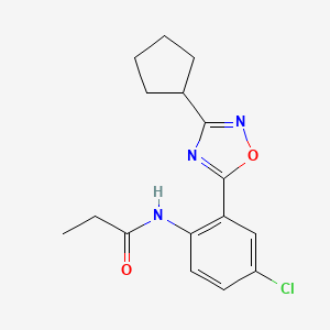 molecular formula C16H18ClN3O2 B6716746 N-[4-chloro-2-(3-cyclopentyl-1,2,4-oxadiazol-5-yl)phenyl]propanamide 