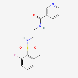 molecular formula C15H16FN3O3S B6716971 N-[2-[(2-fluoro-6-methylphenyl)sulfonylamino]ethyl]pyridine-3-carboxamide 