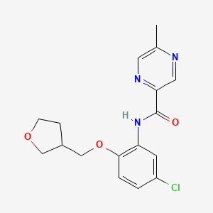 molecular formula C17H18ClN3O3 B6717985 N-[5-chloro-2-(oxolan-3-ylmethoxy)phenyl]-5-methylpyrazine-2-carboxamide 
