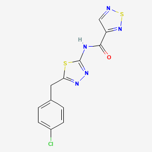 molecular formula C12H8ClN5OS2 B6718045 N-[5-[(4-chlorophenyl)methyl]-1,3,4-thiadiazol-2-yl]-1,2,5-thiadiazole-3-carboxamide 
