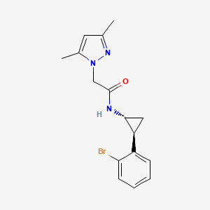 molecular formula C16H18BrN3O B6718320 N-[(1R,2S)-2-(2-bromophenyl)cyclopropyl]-2-(3,5-dimethylpyrazol-1-yl)acetamide 
