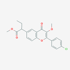 molecular formula C21H19ClO5 B067186 Methyl 2-[2-(4-chlorophenyl)-3-methoxy-4-oxochromen-6-yl]butanoate CAS No. 173469-85-7